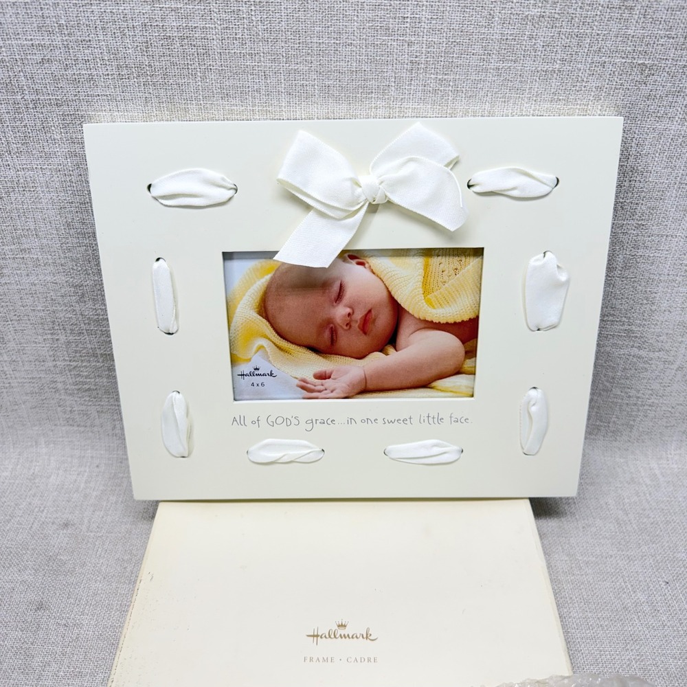 Hallmark Wood Baby Photo Frame 4x6 All‎ of Gods Grace Ribbon Cream White New Box